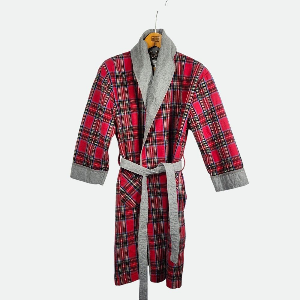 The Vermont Country Store Red Tartan Plaid Flannel Lined‎ Bathrobe Mens M HEAVY